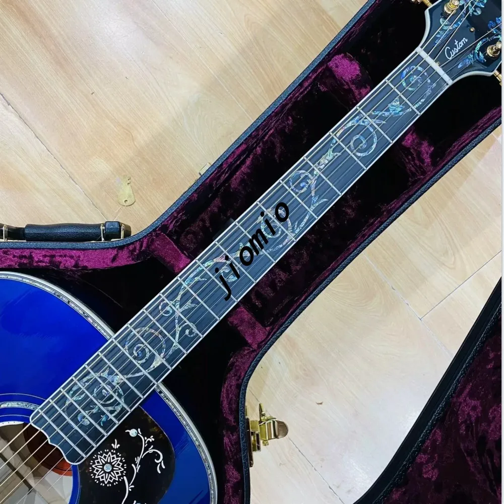 43-inch full solid wood sky blue J200 mold with B1 pickup and hard box, power transmission box, wooden guitar