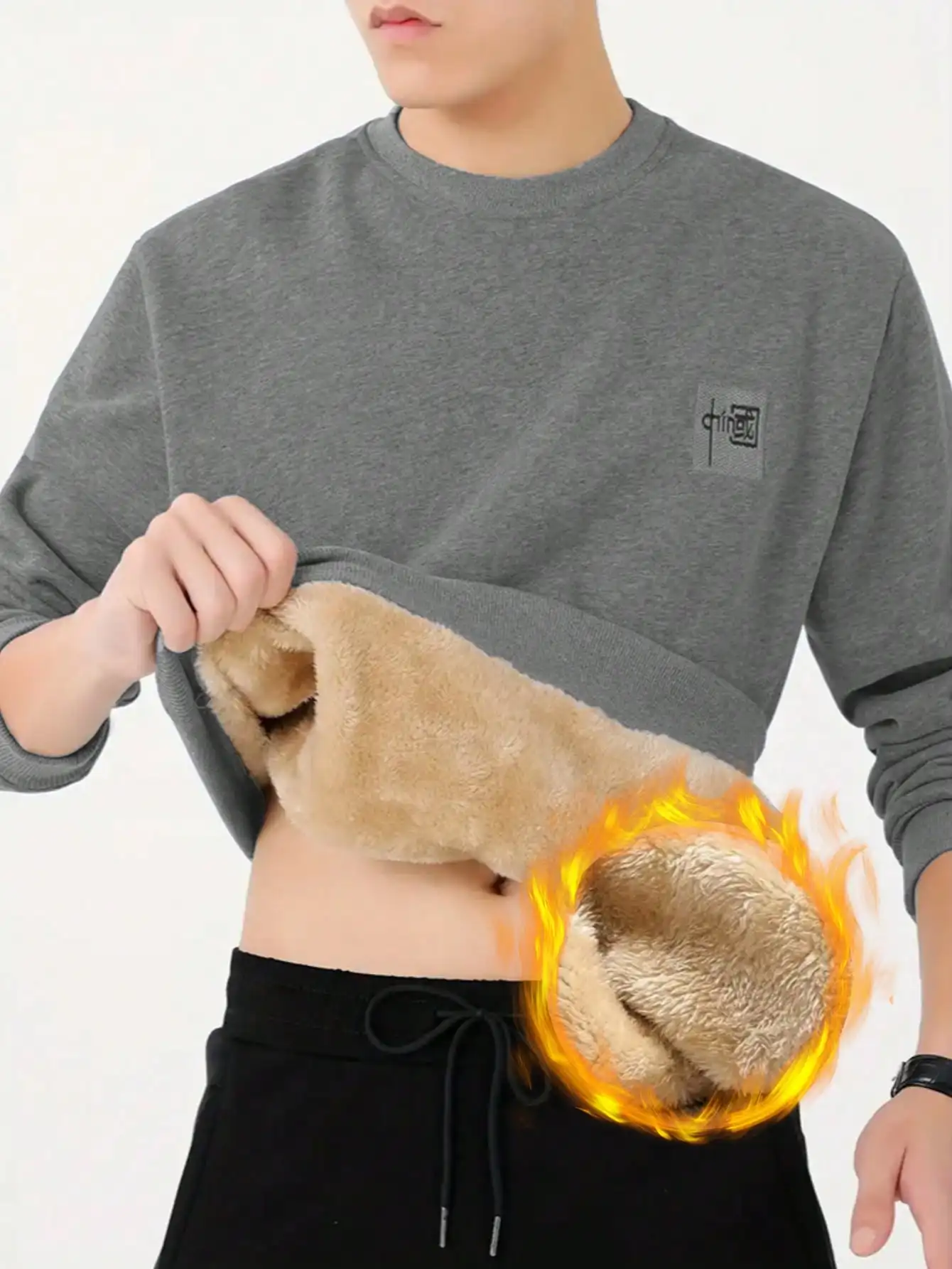 

Мужская толстовка с круглым вырезом и флисовой подкладкой, теплая кофта с длинным рукавом для осени и зимы