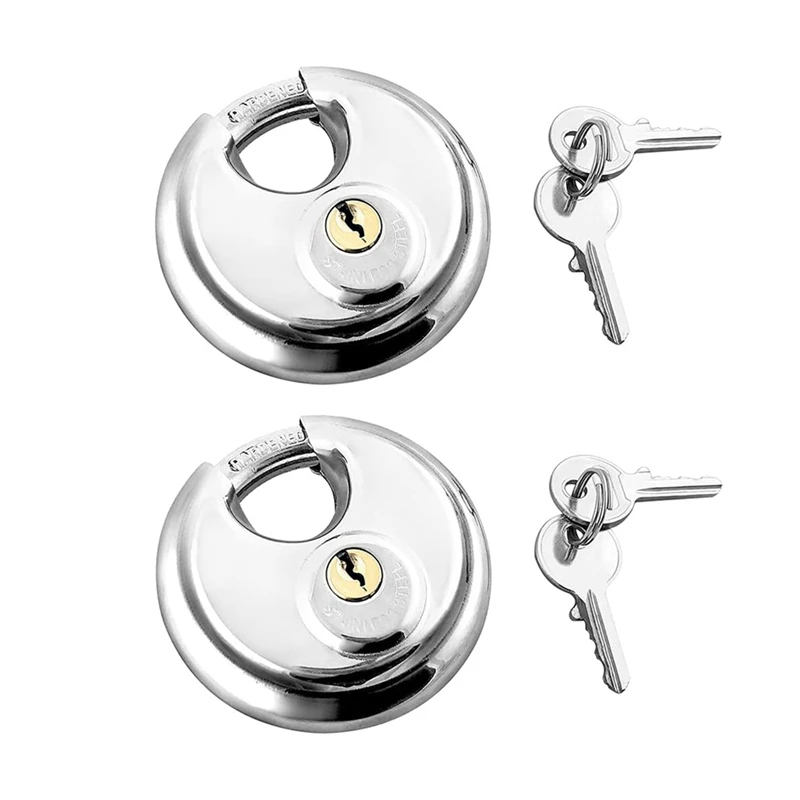 

HOT! Disc Lock, 2 Pack Heavy Duty Steel Keyed Padlock Disc Storage Lock For Storage Units, Mobile Trailers, Sheds, Fences