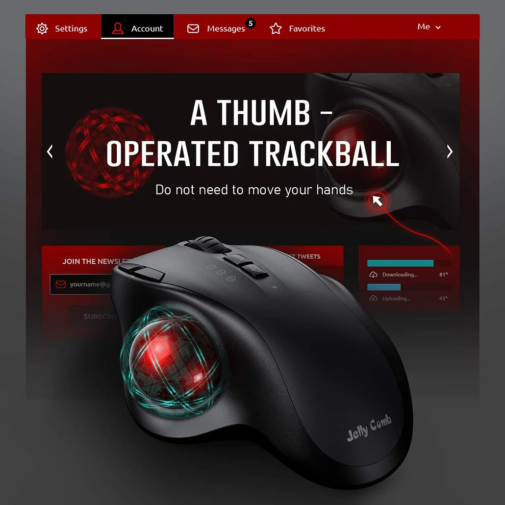Missgoal 2.4g sem fio trackball mouse vertical laser camundongos com estojo protetor duro para portátil 1600dpi ergonômico mouse