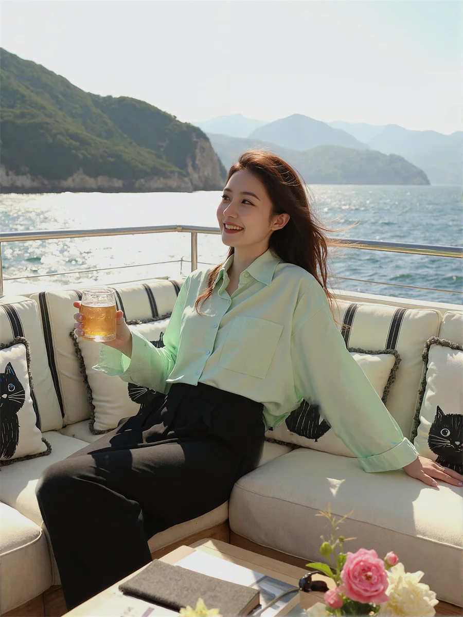 

Женские рубашки Верхняя одежда Белый Синий Розовый Зеленый Желтый Полурукав на пуговицах спереди Простая базовая минималистичная повседневная женская блузка Топы