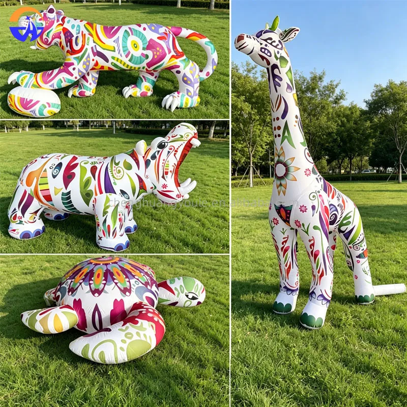 Cartoon Pattern Inflatable Animals Turtle Hippopotamus Elephant Giraffe Tiger Ghost Head Air Model for Park Parade Stage Decor