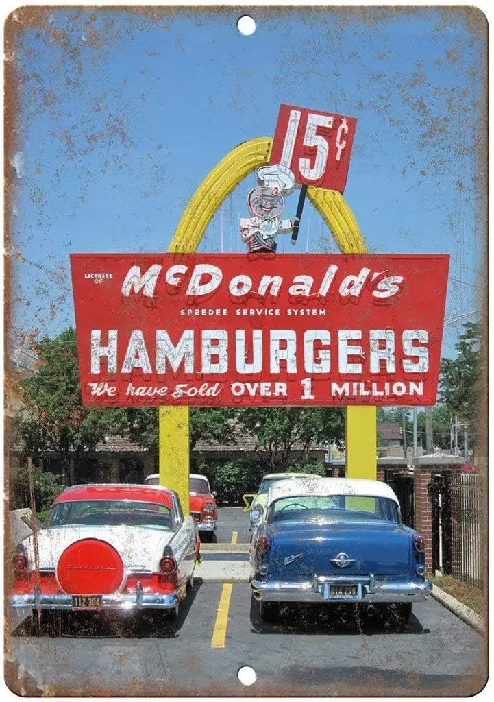 Metal Sign 8X12 Inch - McDonalds Hamburger Neon Sign Aluminum Tin Signs for Home Kitchen Coffee Farm Wall Art Decor