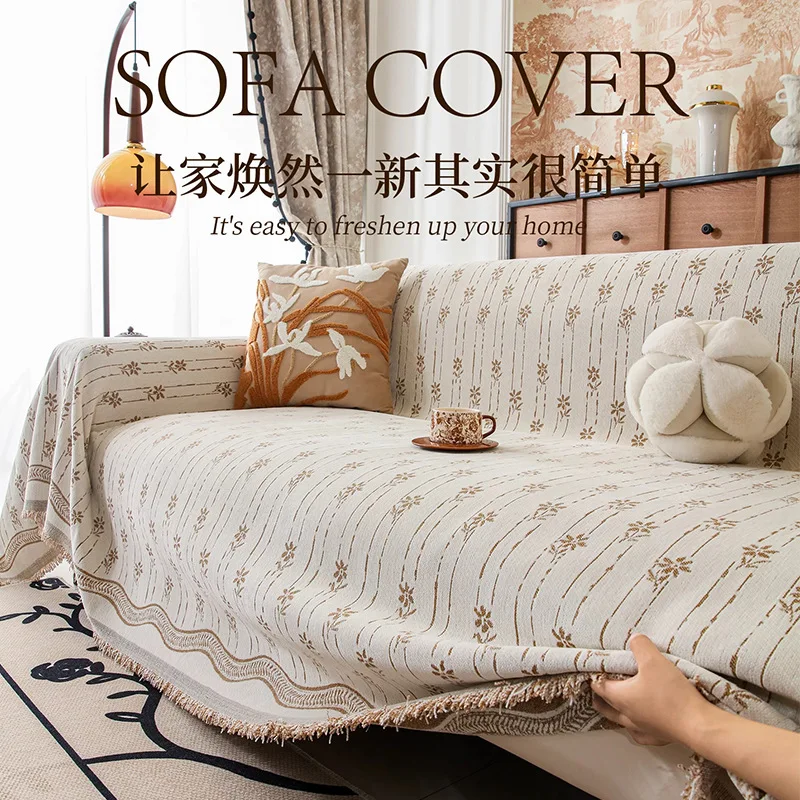 

Ins Cream Style Sofa Cover Cloth Four Seasons Universal New Sofa Towel Anti slip Sofa Cover One Full Cover Carpet