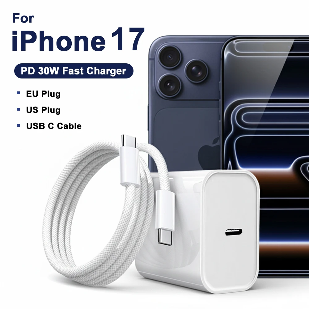 

PD 30W Fast Charger For iPhone 17 Pro Max USB Type C To C Fast Charging Cable For iPhone Air 16e 15 Quick Charging Power Adapter