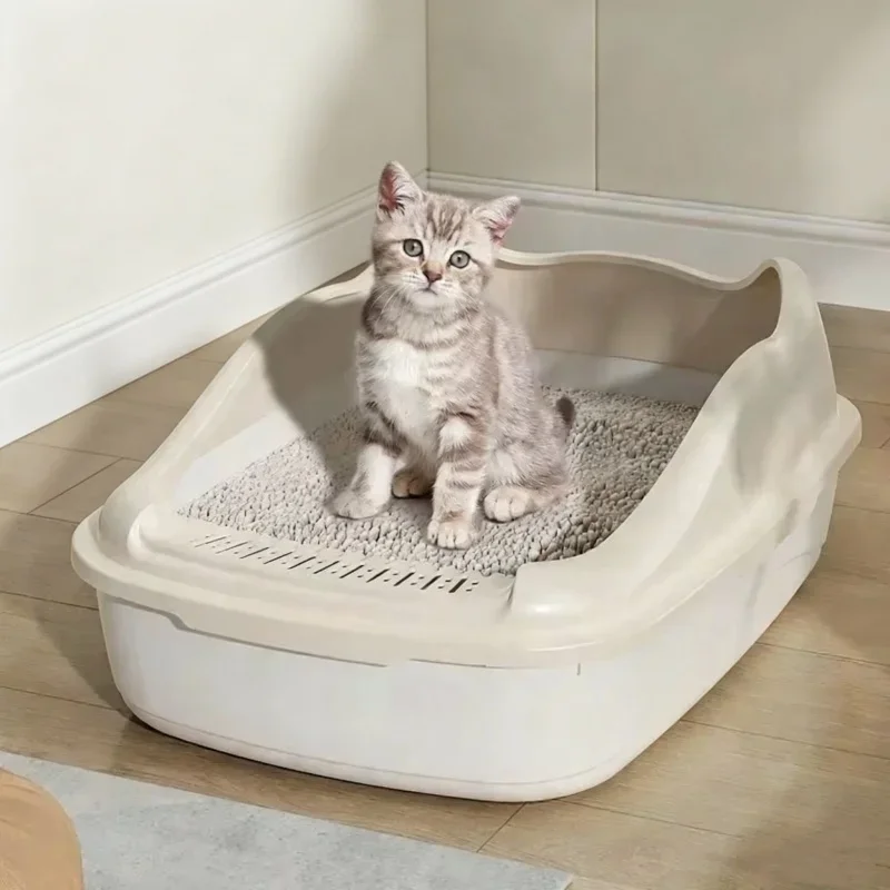 Arenero antisalpicaduras para gatos, caja de arena, inodoro, bandeja sanitaria, fácil limpieza, seguro, práctico, suministros para gatos, accesorio para inodoro doméstico para mascotas