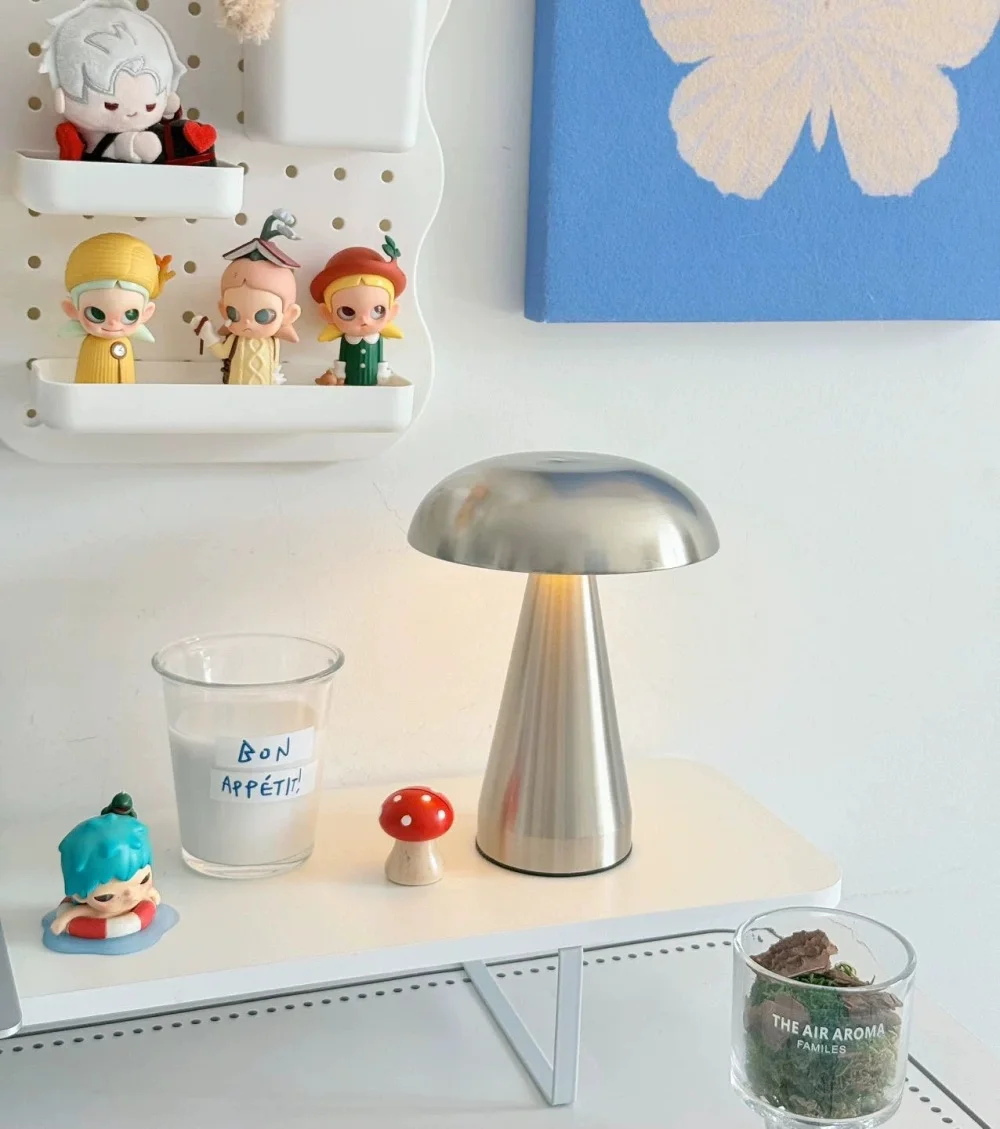 Retro Mushroom Table Lamp LED Touch Control 3 Color Dimming Rechargeable Night Light Coffee Bar Restaurant Desktop Decor Lamp