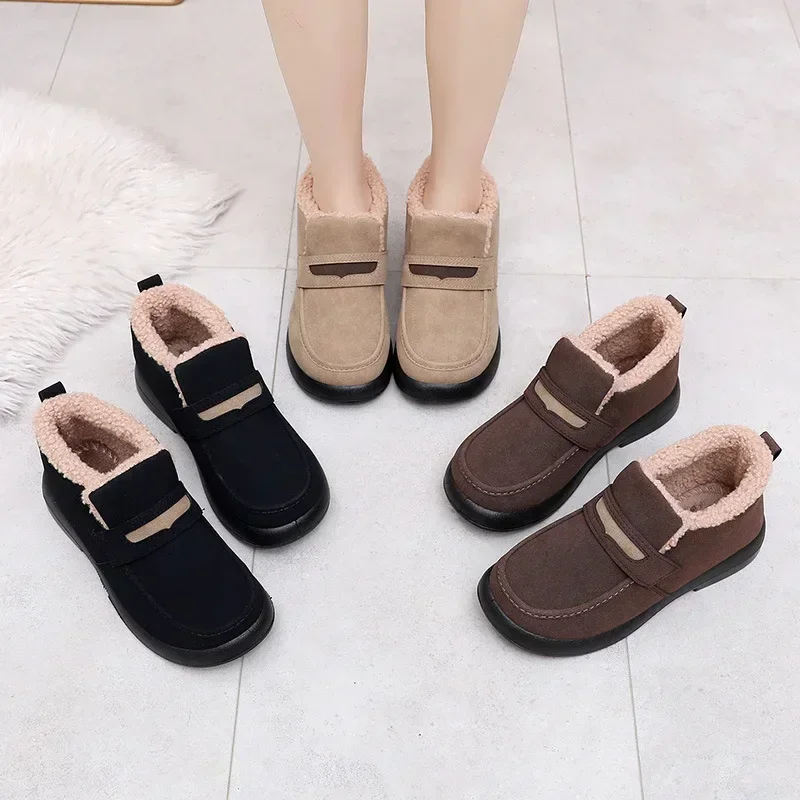 Women's Snow Boots Soft Loafers Women's Winter Korean Casual Warm Short Boots Female Comfort Slip on Flat Cotton Shoes