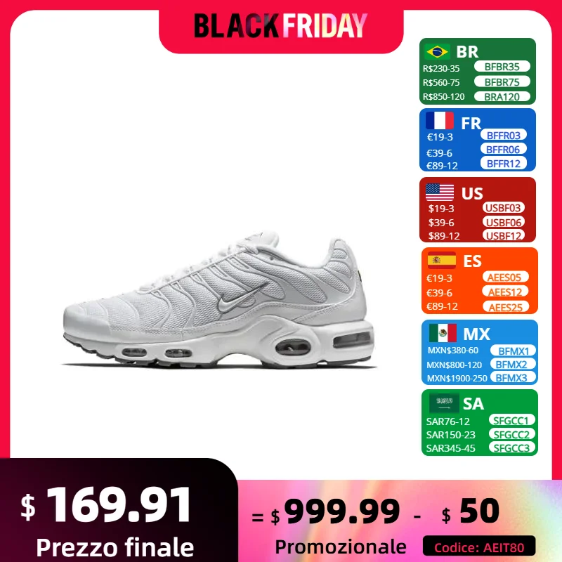 Nike New Air Max Plus TN Men's and Women's Sneakers Fashionable and comfortable casual shoes Anti-slip and wear resistant white