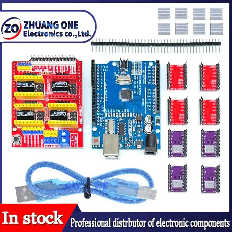 CNC Shield V3 Engraving Machine 3D Printe+ 4pcs DRV8825 Or A4988 Driver Expansion Board For Arduino + UNO R3 With USB Cable