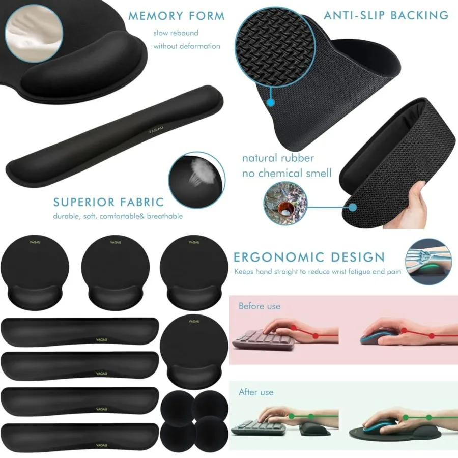 Ergonomic Mouse Pad with Wrist Rest Premium Memory Foam Keyboard and Mouse Wrist Rest Pads Set- for Comfortable Typing Wrist Pa