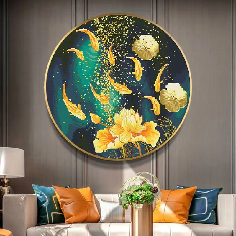 

Modern Simple Cross Stitch Beaded Embroidery round Beads String Beads Colored Beads Cross Stitch Lotus Pattern Living Room White