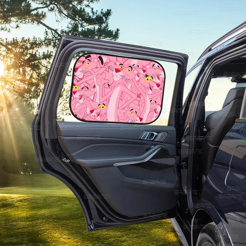 كارتون P-Pink P-Panther أنيمي غطاء ظل الشمس لنافذة السيارة الجانبية حماية من الشمس الكهروستاتيكي للطفل 99.9% مانع للأشعة فوق البنفسجية