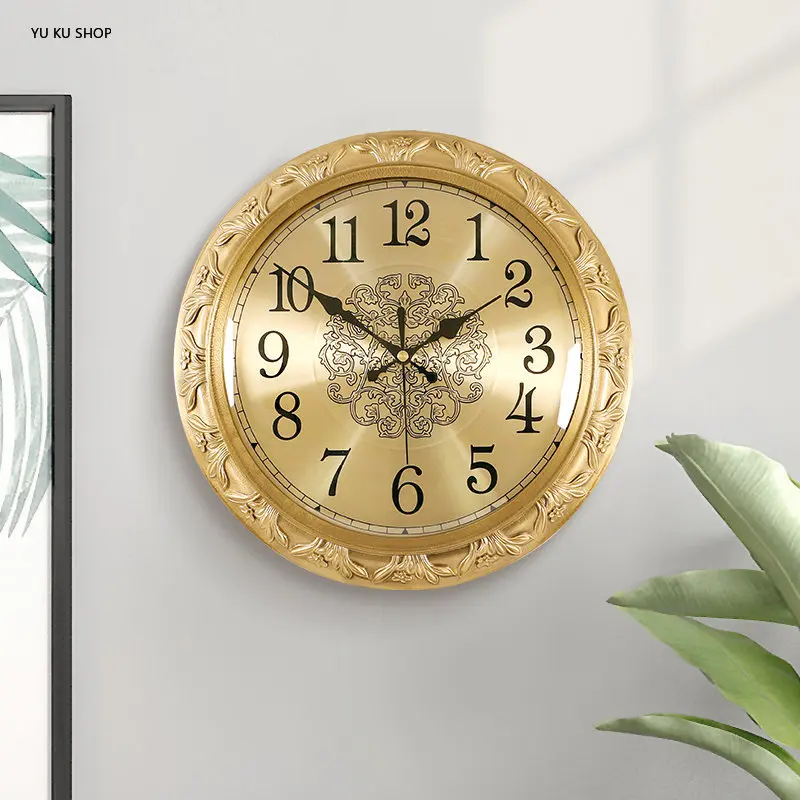 Luxury Brass Clock Wall Clock Relief Design Wall Watch Living Room Decorative Household American Style Reloj De Pared Home Decor