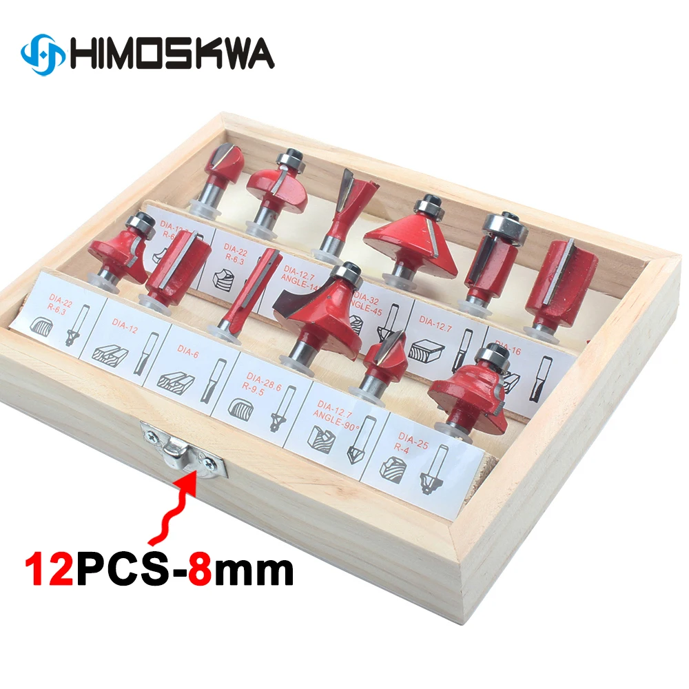 12 pz/set frese per legno 1/4 ''/8mmShank fresa in metallo duro per utensili da taglio per incisione di legno