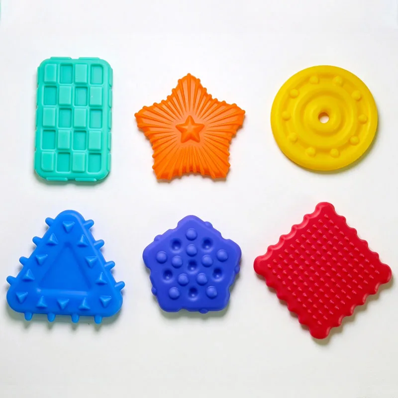 6PCS Silicone Textured Shapes Learning Fidget Sensory Toys for Special Needs Children Kids Calming Down Stress Relief Gifts