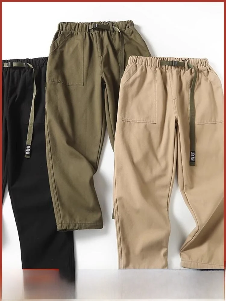 

Thiened Fce Lined Straight Leg Casual Pants for Men Outdoor Autumn Winter Cargo Workwear Sle Belt with Bule