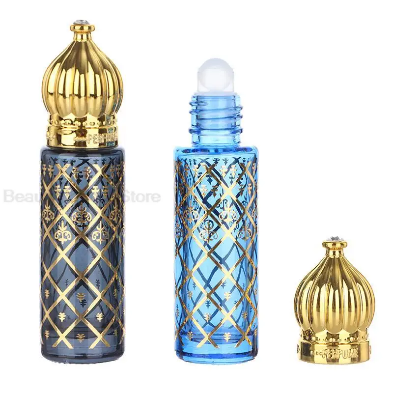 6/8/10ml Portable Glass Roll on Bottles Mini Essential Oil Container Blending Perfume Bottle Gold Arabic Empty Roller Bottles