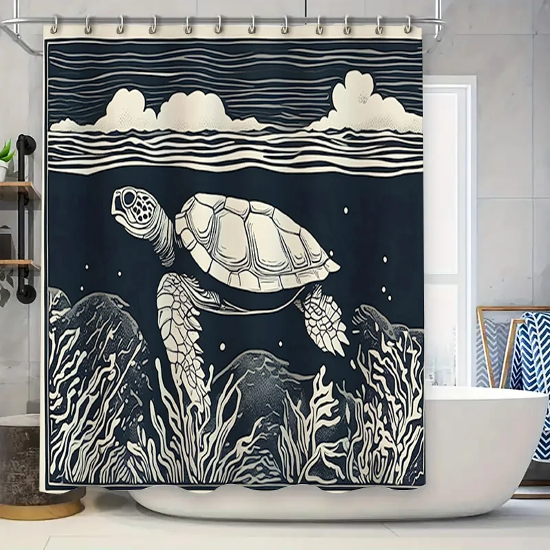Underwater Turtle Bathing Room Decoration Shower Curtain Waterproof Blue White Colorful Design Modern Bathroom Accessories