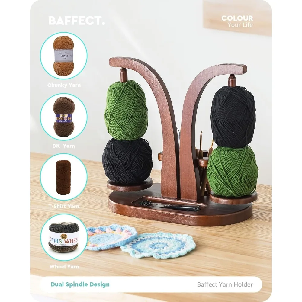 Porte-fils en bois avec 2 supports rotatifs à 360° °   Pendules rotatifs, 3 zones de rangement, installation facile, accessoire pour le tricot, le crochet, l'artisanat, fournitures pour loisirs créatifs, cadeau de vacances