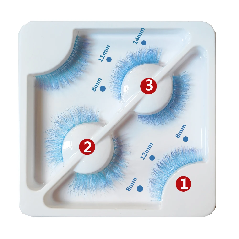 3 ペアブルー色ふわふわまつげ長く厚いコスプレ COS ショーアイまつげハロウィンパーティー COS まつげエクステンション
