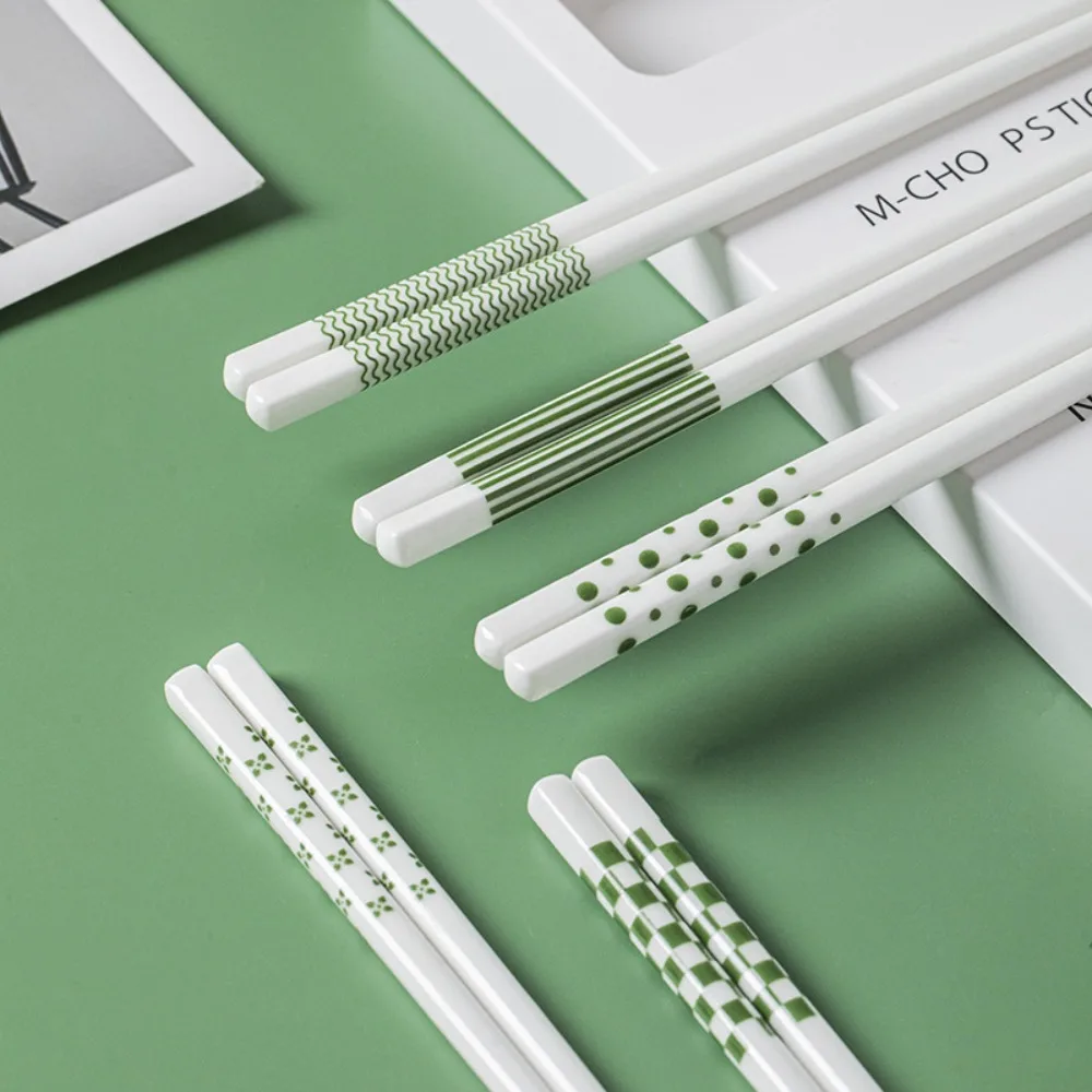 5 Pair Geometric Patterns Ins Style Ceramic Chopsticks Anti-scalding Simple Sushi Chopsticks Mould Resistant Chinese Chopsticks