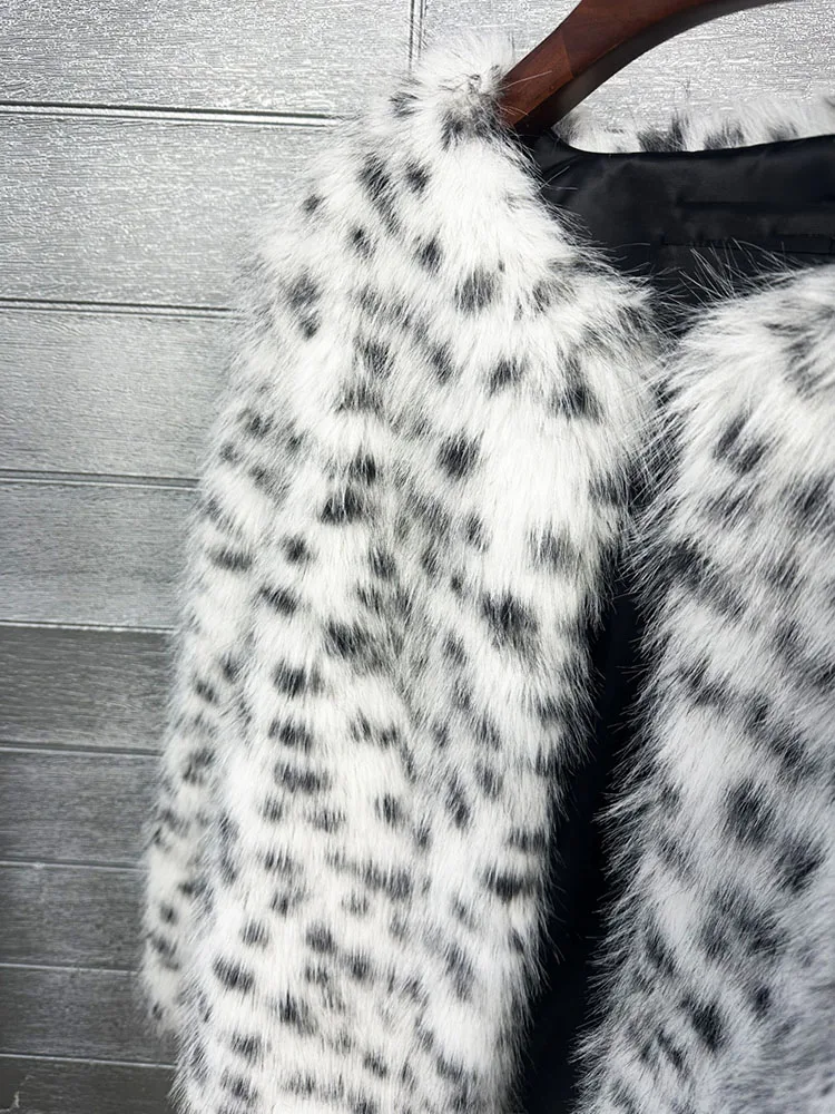 ZADORIN Preppy Style White Leopard Black Dots Faux Fur Coat Women O-Neck Furry Short Faux Fur Jacket Winter Clothes Women 2024