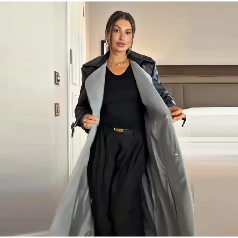 Lange Wollmäntel mit Paneelen und Gürtel, Damen, Streetstyle, Revers, lange Ärmel, Knopfleiste, lockere Jacken, Herbst, schick, neue warme Oberbekleidung – Detail 36
