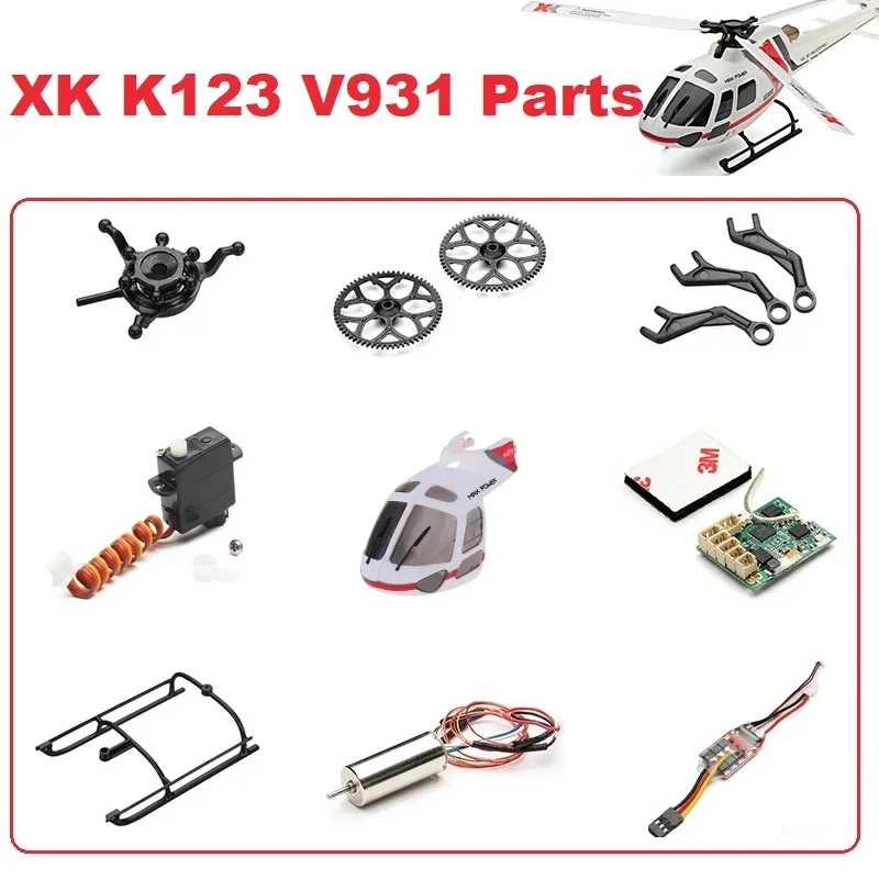 Wltoys XK K123 / V931 RC Helicopter Main Motor Canopy Rotor Head Blade ESC Board Servo Receiver Shell Swashplate Spare Parts