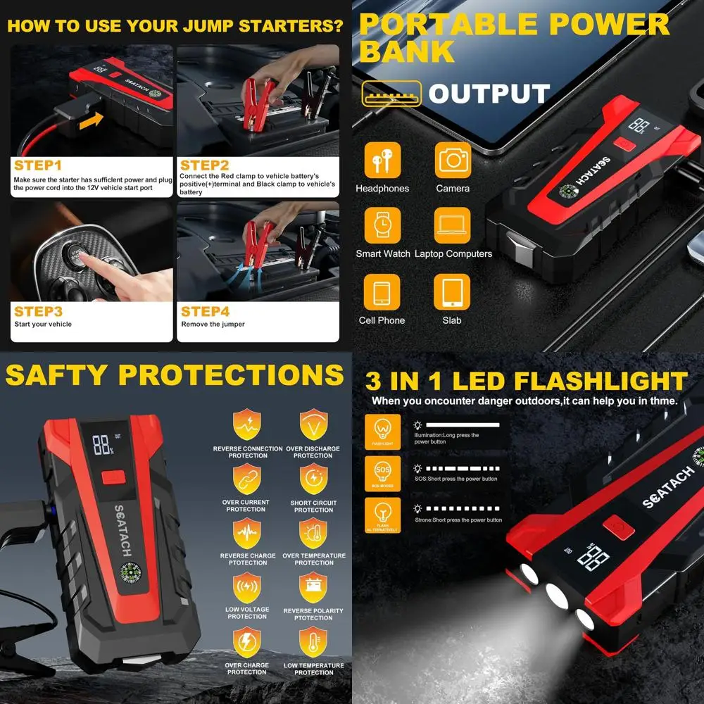 

011 3000A Car Battery Jump Starter,12V Jump Starter Battery Pack (up to 12.0L Gasoline and 10.0L Diesel Engine), Portable Jump B