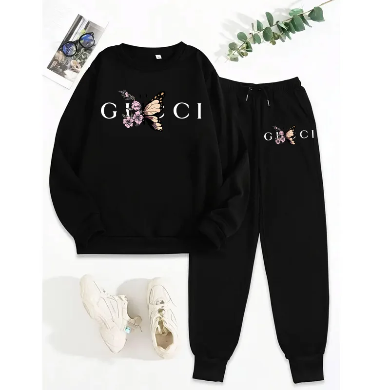 High Quality Women\'s Suit O-Neck Sweatshirt + Pants Two Piece Set Woman Outdoor Gym Clothing Casual Harajuku Fashion Tracksuit