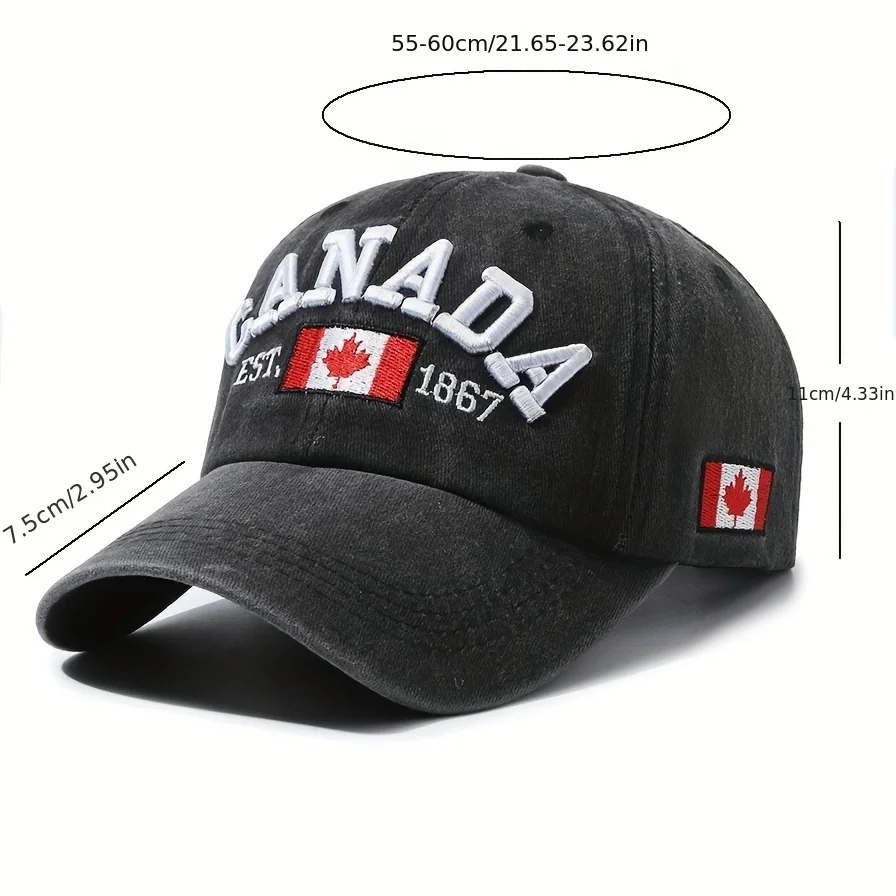 Vintage Canada Embroidery Baseball Cap with Maple Flag Patch - Lightweight and Adjustable Sun Hat for Women and Men