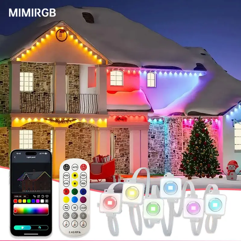 Permanent Outdoor Eaves LED Lights Waterproof RGB String Lights DIY Scene Christmas Birthday Holiday Party Lighting