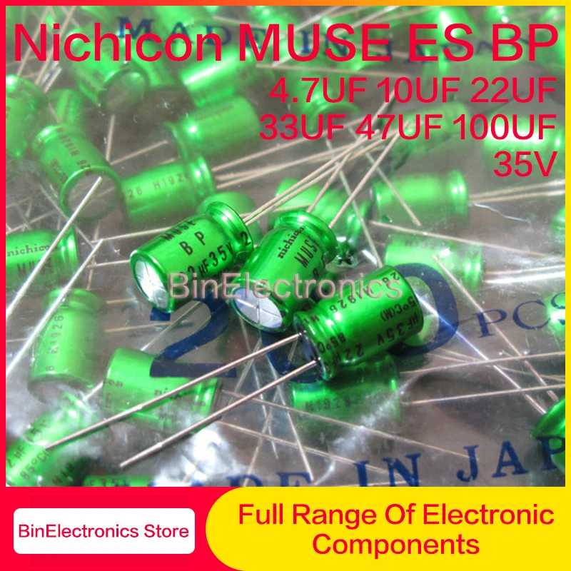 10Pcs 35V10UF Nichicon MUSE BP ES HiFi Audio Capacitor 4.7uf 10uf 470uf 35V Green Electrolytic capacitor Non Polar