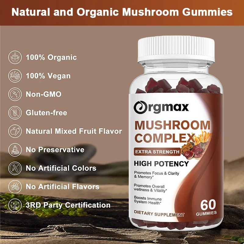 Ultimate Mushroom Complex gummies - Lion's Mane Reishi Cordyceps Chaga Turkey Tail Nootropic Brain Memory & Focus Stress Relief