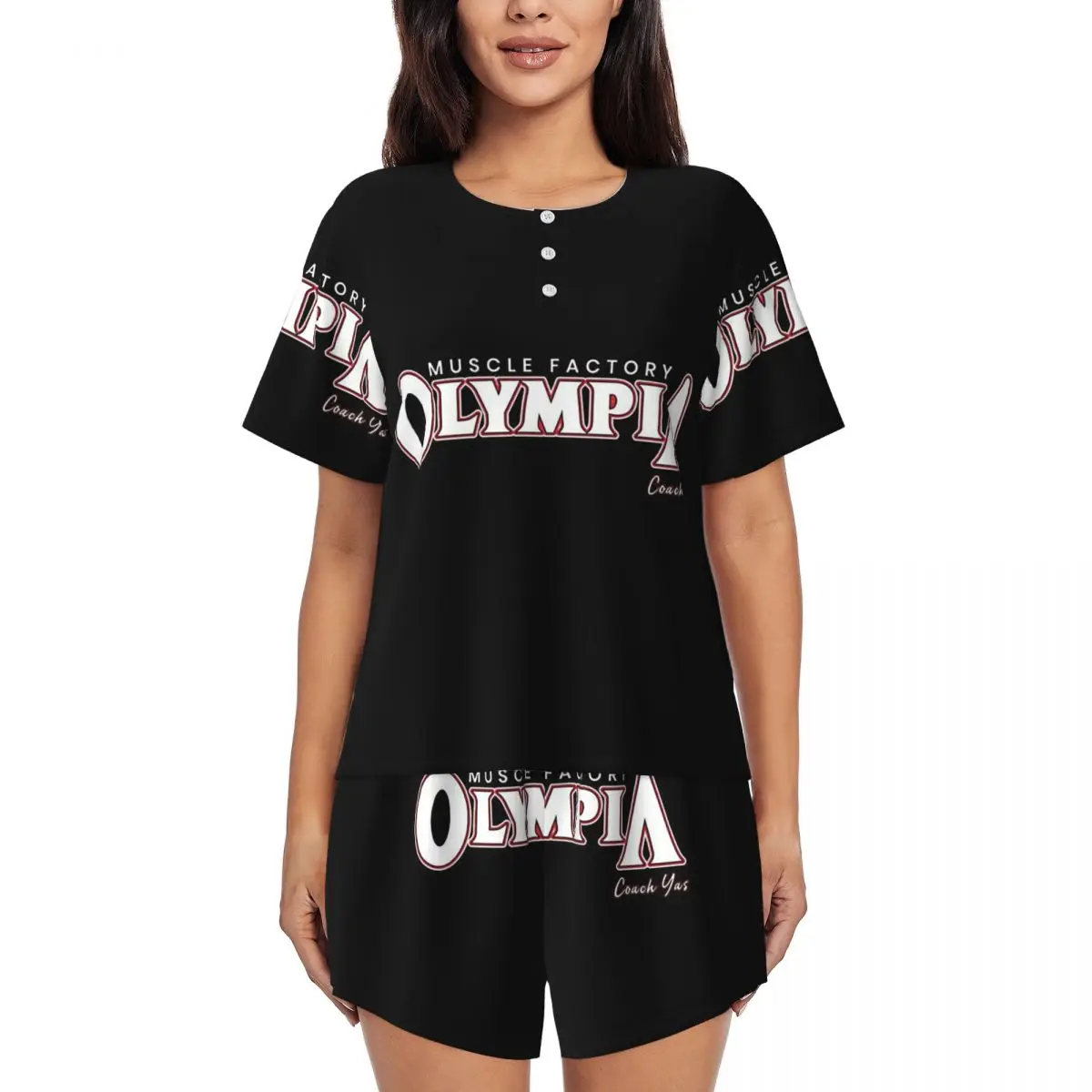 

Future Mr OLYMPIA Motivations Round Neck Short Sleeves Nightdress for Sleeping Sleepshirts Women Loose Pajama Set Short Pants
