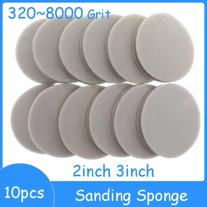 

10pcs 2 Inch 3inch Sponge Sanding Disc Sandpaper Hook Loop Wet & Dry 320-8000 Grits for Car Phone Jewelry Polishing & Grinding