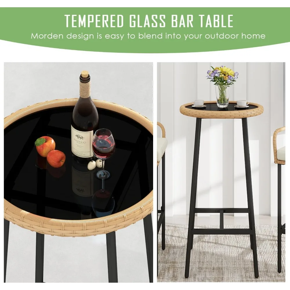 Vikiullf 3-х предметный барный стол для патио, плетеный бар на открытом воздухе, барные стулья и столовый набор погодной высоте, для сада, террасы, балкона