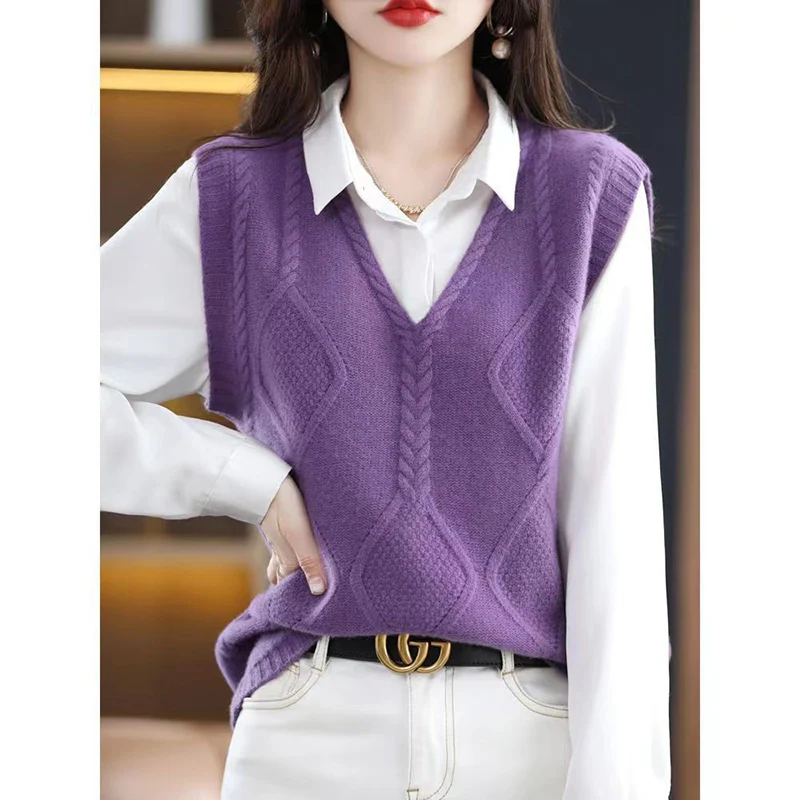 

Fashion Loose Solid Color Casual Vest Sweaters Women's Clothing 2023 Autumn Winter Oversized Commuter Pullovers Korean Tops