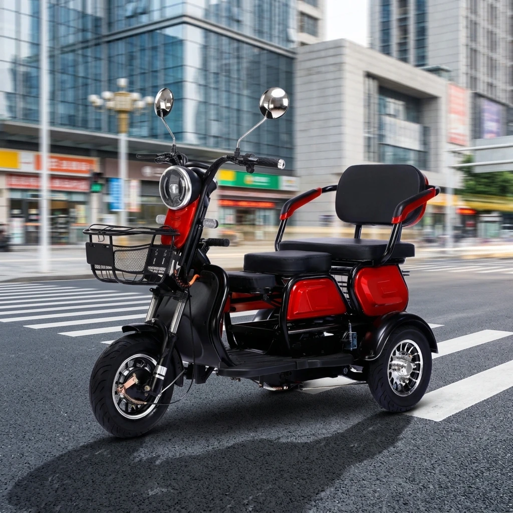3-Wheel Electric Leisure Tricycle Passenger E-Trike Storage Basket | Adult Open High-Power Long-Range Elderly Mobility Scooter