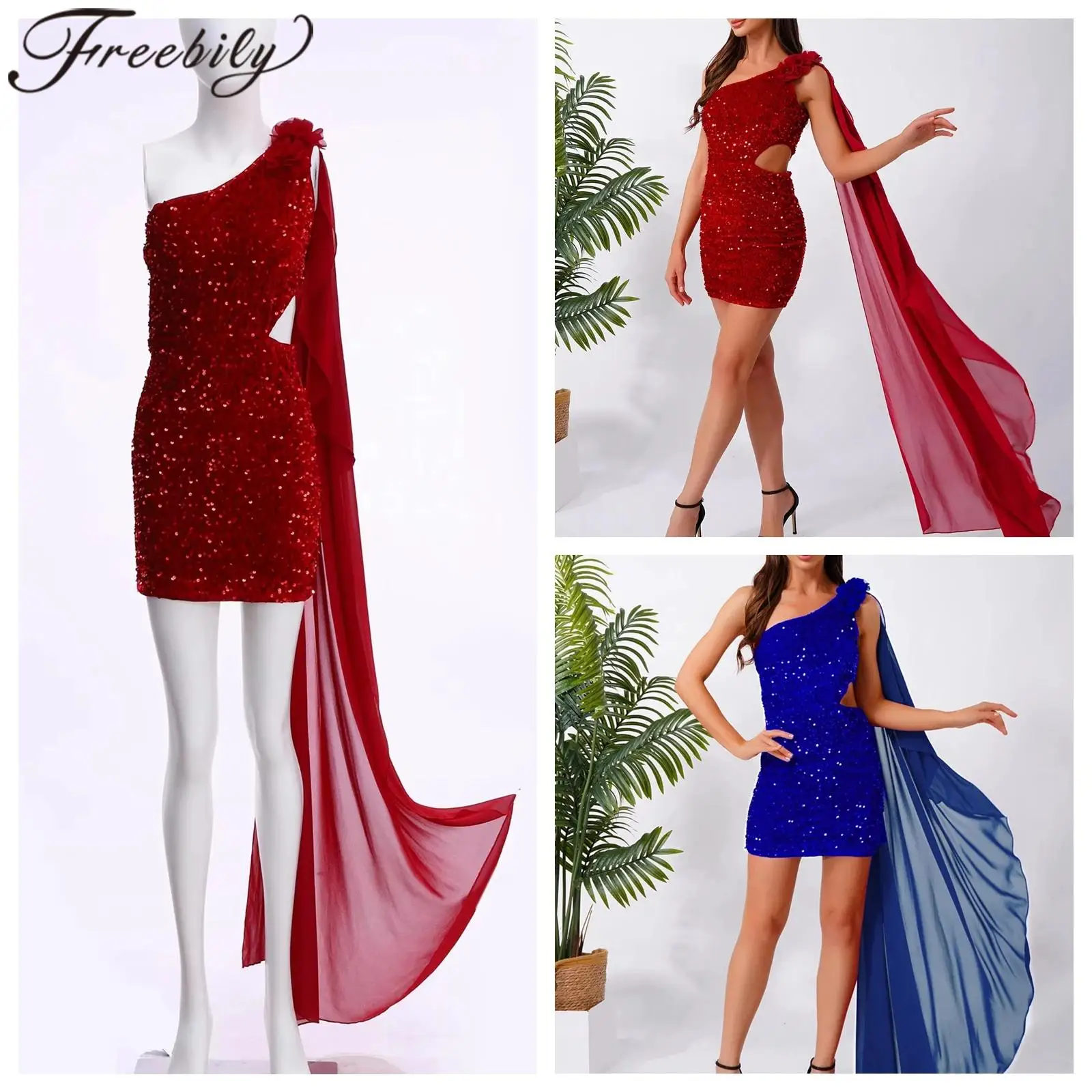 

Femme Robe De Soiree Prom Dresses Women Sequins Cocktail Party Dress Gown Elegant One Shoulder Bodycon Dresses Vestidos Feminino