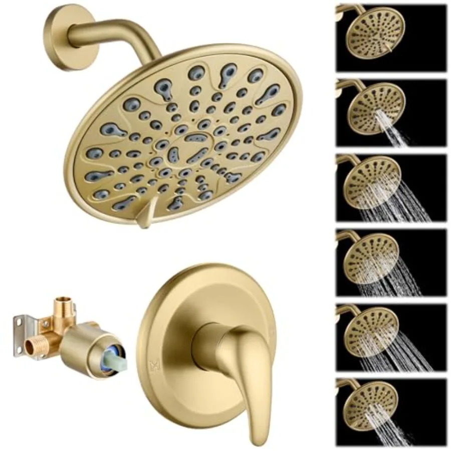 

Shower Faucet Set Bathroom Shower Head and Handle Set Complete 6 Settings 6 inch Rainfall Shower Head Kit High Pressure Shower