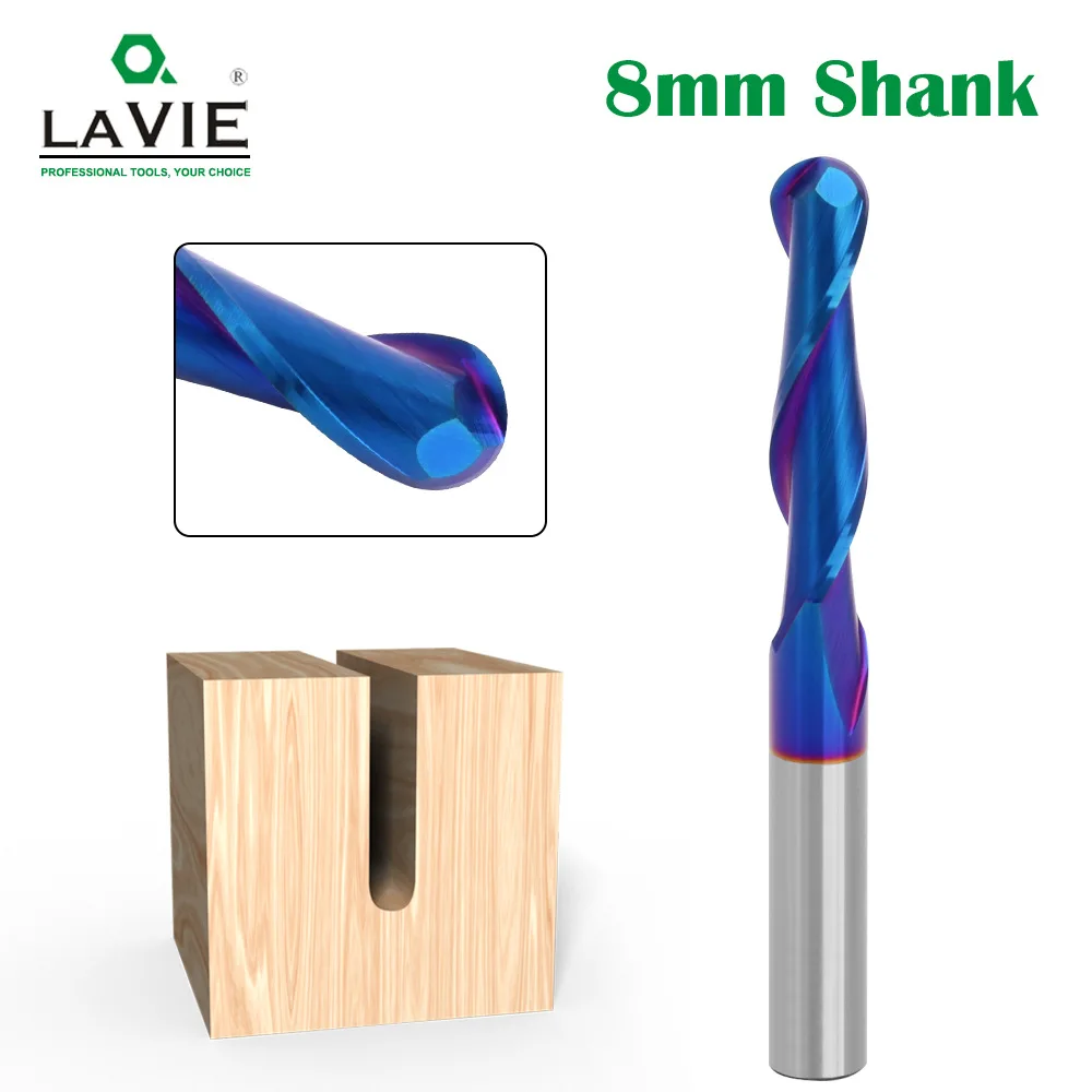 8 Handle 2-blade Ball Head Straight Knife Top Spin Blue Nano Slotted Straight Knife Solid Alloy Woodworking Milling Cutter