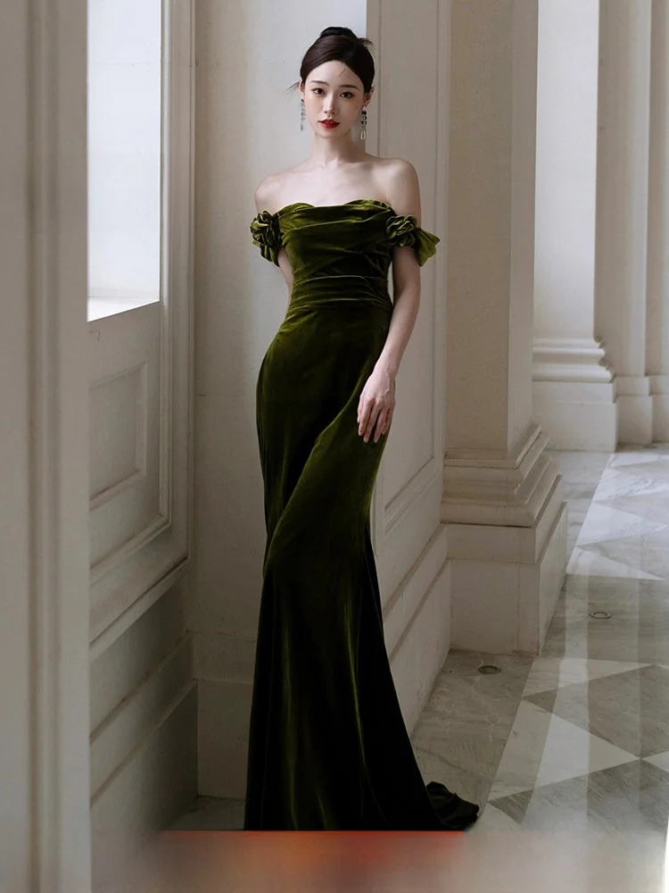 

Элегантное бархатное вечернее платье на одно плечо 2026 года, новое, с силуэтом «русалка», для помолвок и свадеб