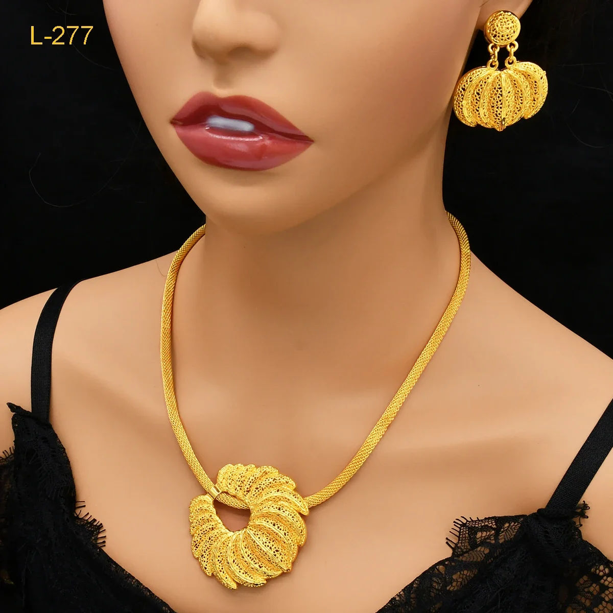 

ANIID Ethiopian 24k Gold Color Charm Necklace Earrings Set For Lady Africa Big Pendant Choker Jewelry Wedding Party Accessory