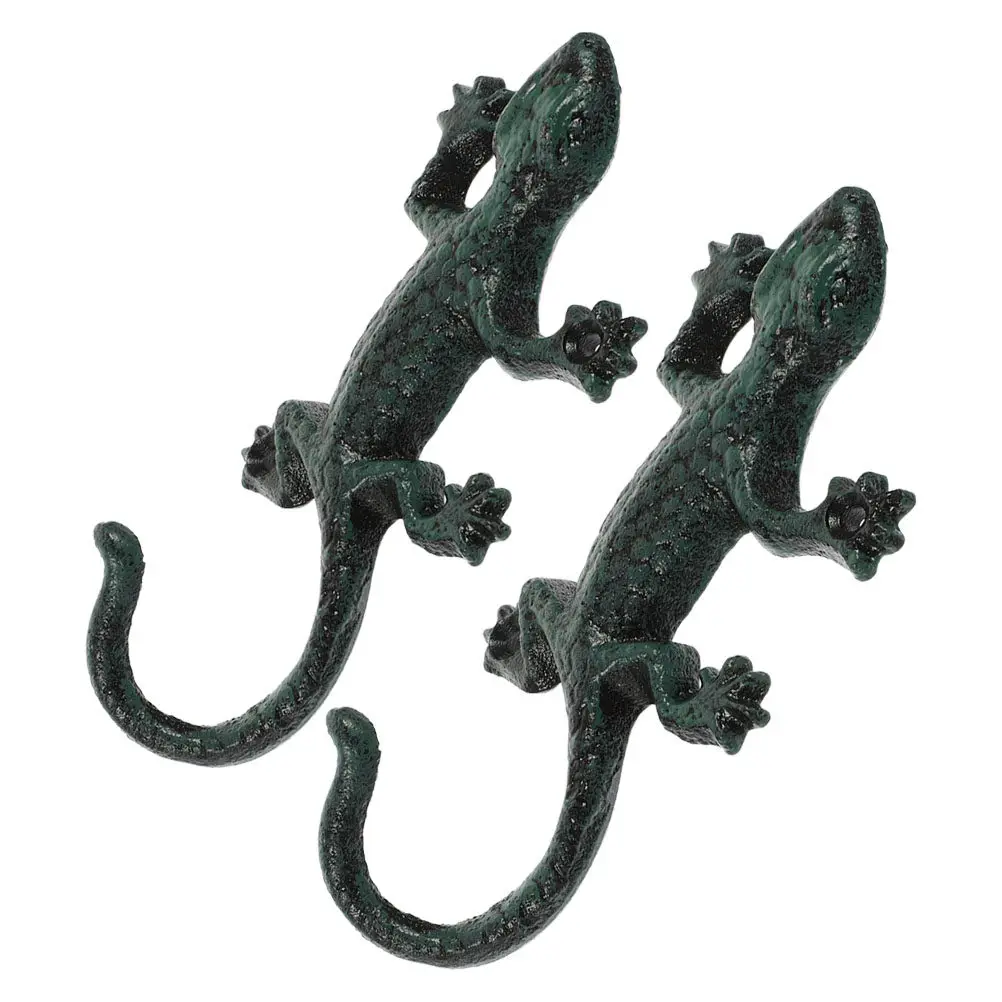 2Pcs Vintage Cast Iron Gecko Hooks Decorative Animal Wall Mounted Key Holders Indoor Outdoor Garden Coat Hat Rack