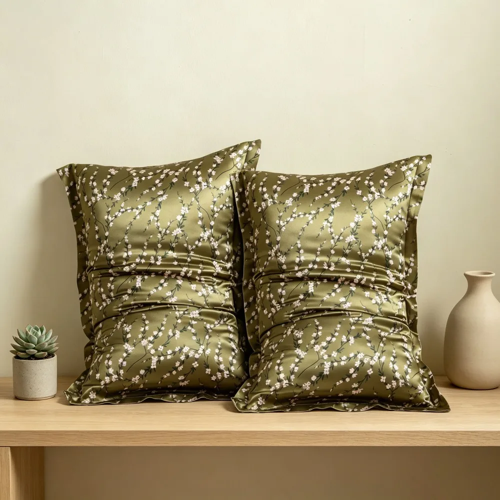 40 Momme Mulberry Silk Pillowcase Silk Face 100% Silk Front Floral Printed Polyester Back Pillow Cover for Hair Skin Anti Frizz