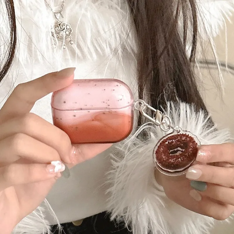 Funda de silicona con gradiente transparente color rosa café a la moda para airpods 4 3 2 1 pro pro 2 funda protectora para auriculares colgante de galletas encantadoras