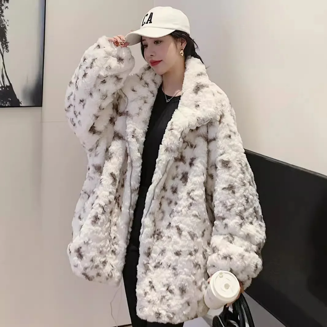 Cappotti da donna in pelliccia sintetica Giacche Colletto rovesciato Cappotto con cerniera Spessore caldo Y2k Giacca streetwear Capispalla con stampa leopardata Autunno Inverno
