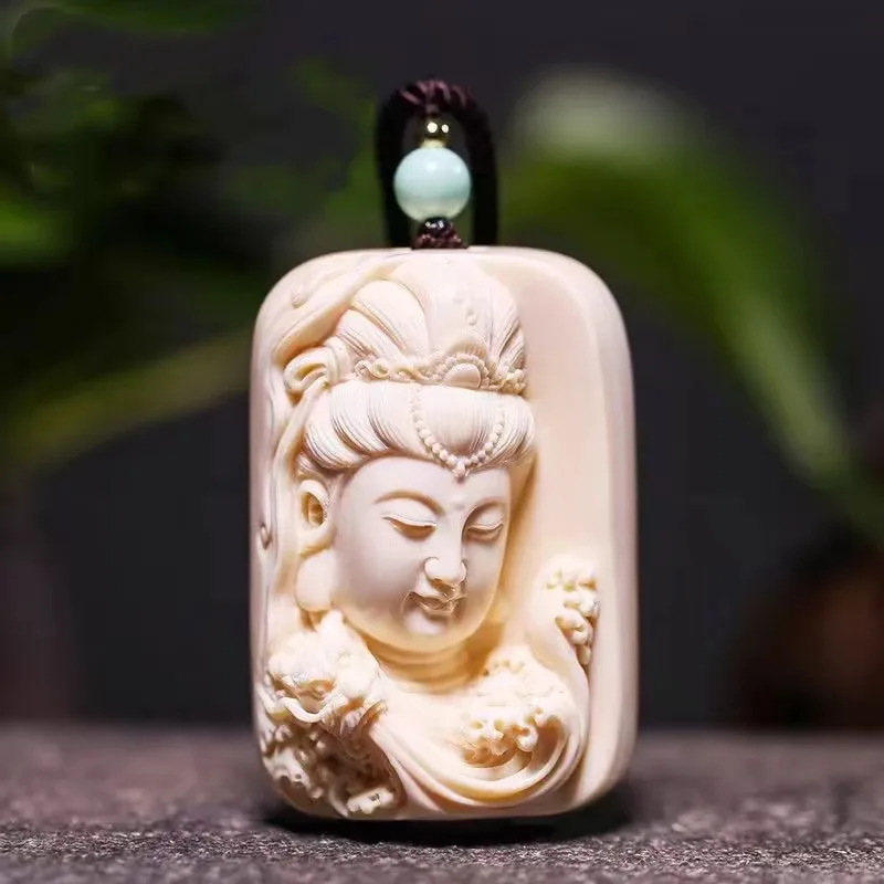 Hand-Carved Bodhi Fruit Guanyin Dragon Pendant - 2.05*1.38